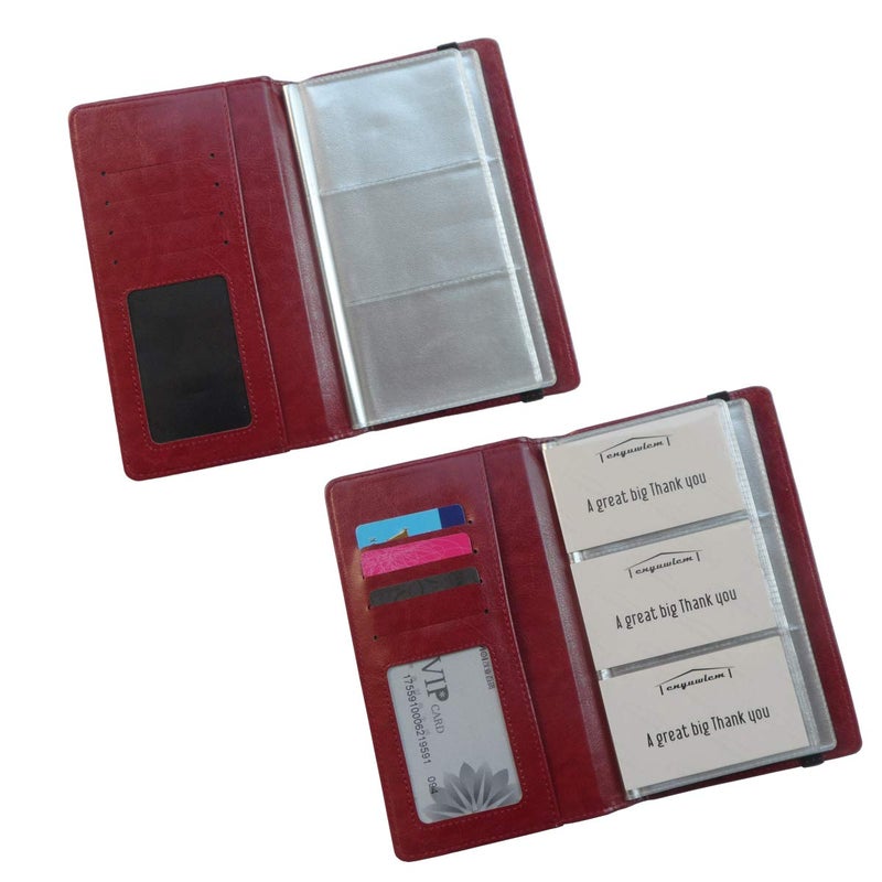 Enyuwlcm PU Leather Business Card Book Organizer Journal Name Card Book Holder with Elastic Closure Hold 240 Cards Wine Red - Image 3